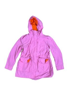 J Crew Perfect Lightweight Jacket Small Pink Orange Zip Hooded with Pockets
